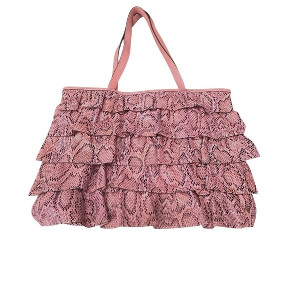 ELLE JAE Gypset Purse Vegan Leather Pink Black Snake Print Tiered Ruffled Bag - Picture 1 of 11